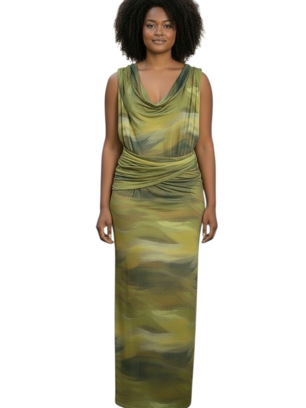 Green Draped Sleeveless Maxi Dress